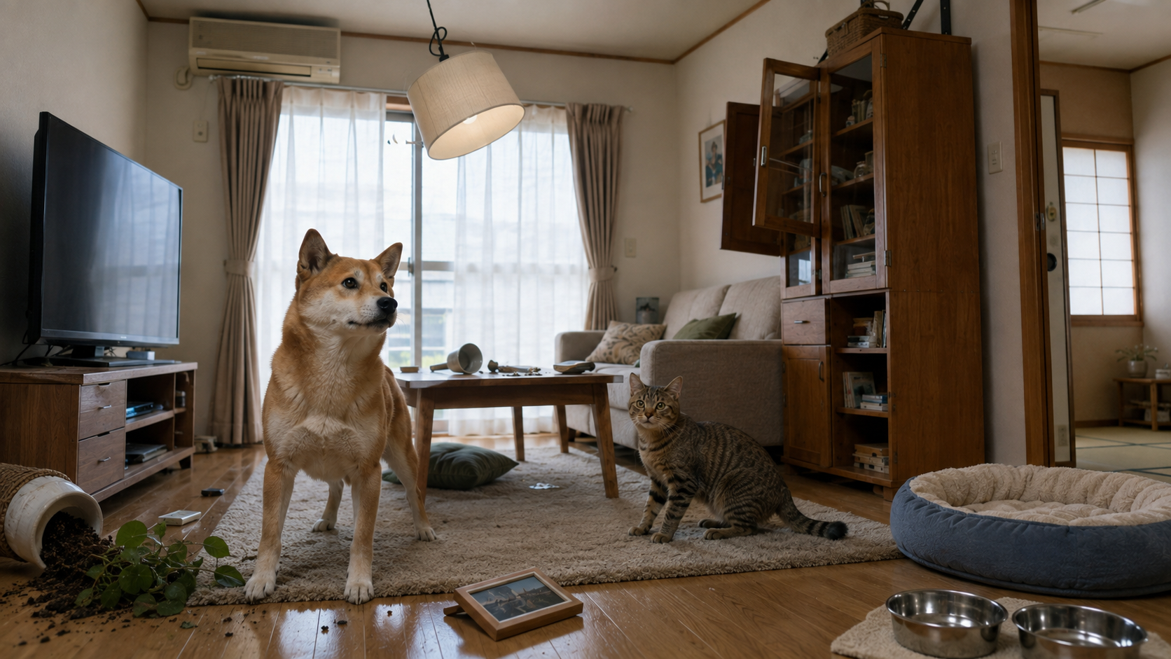地震に戸惑うペットたち