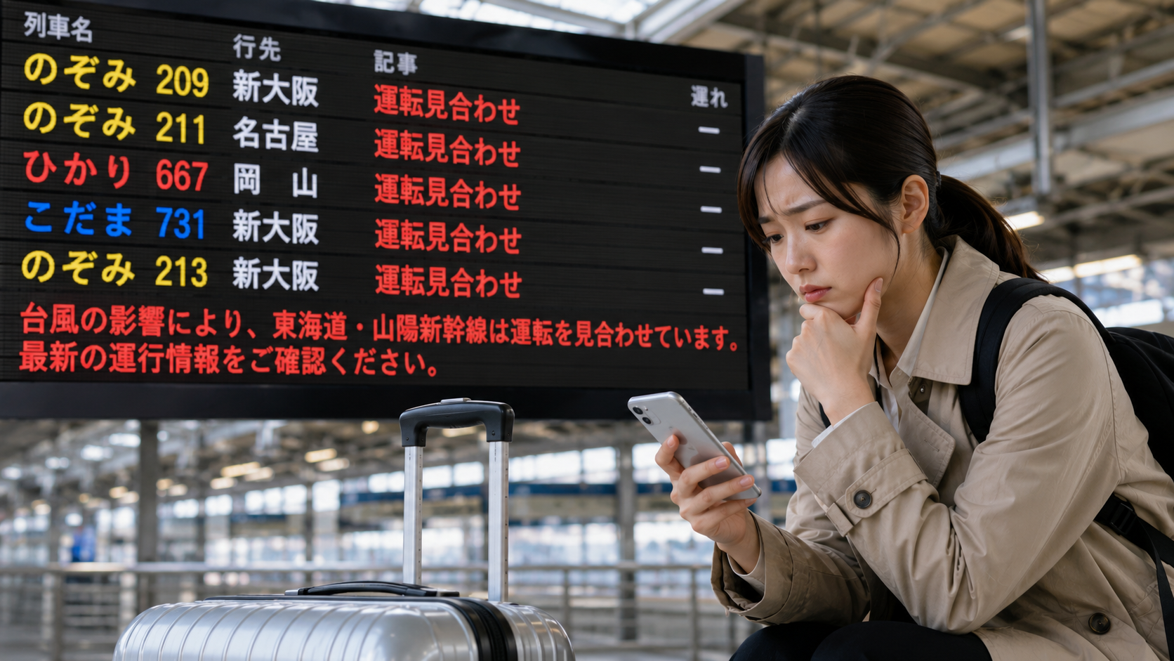 運休案内に戸惑う人