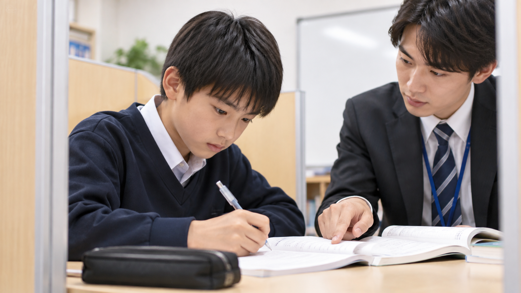 個別指導学習を受ける男子中学生