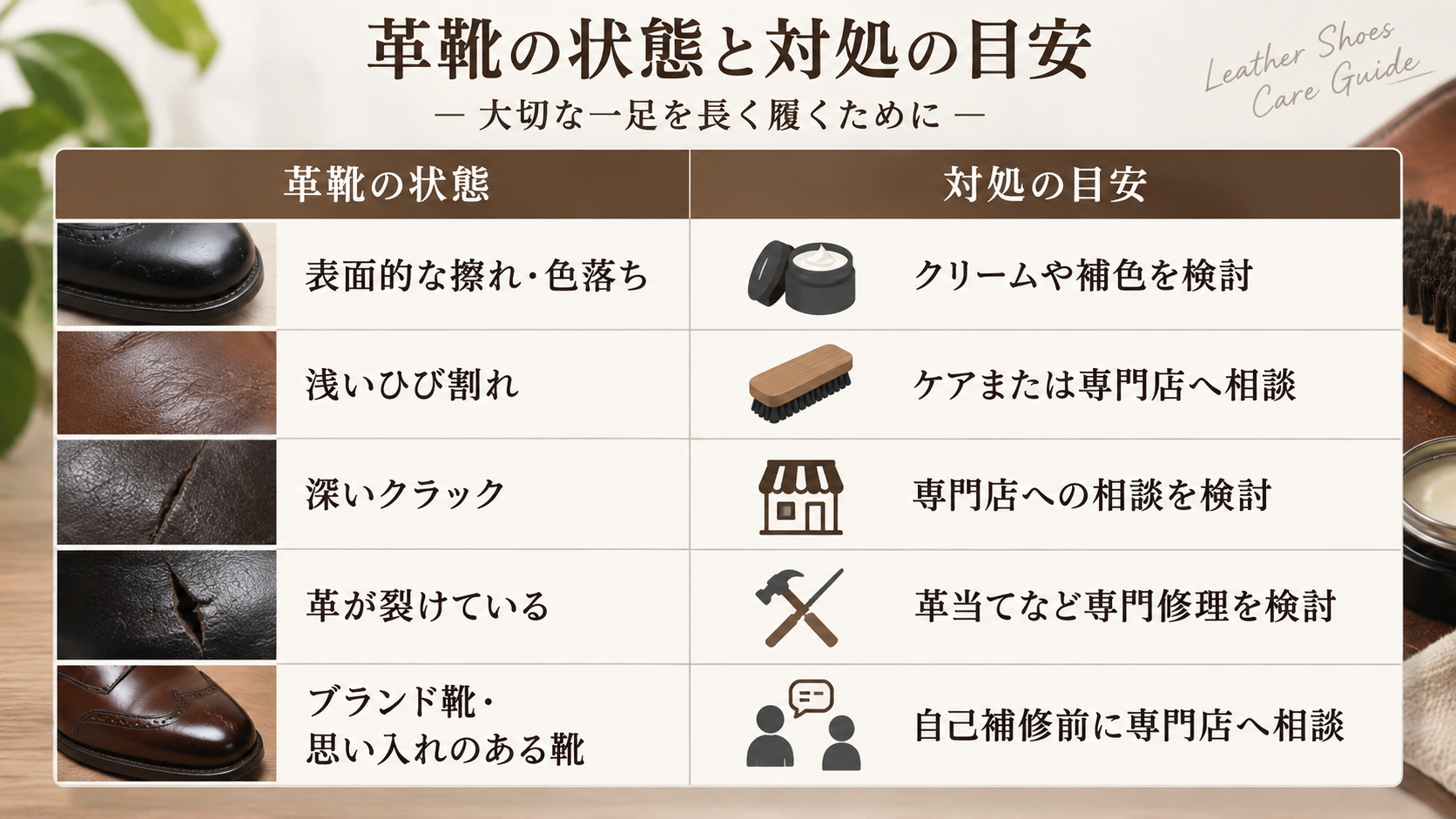 革靴の状態別対処法
