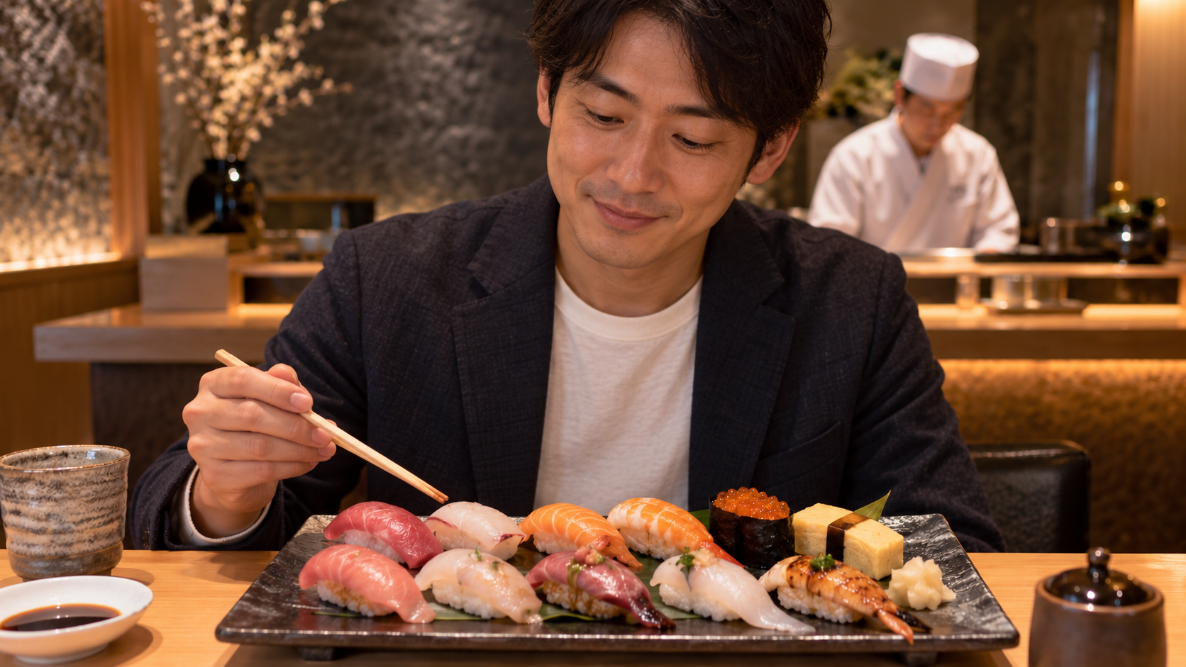 寿司を食べる人