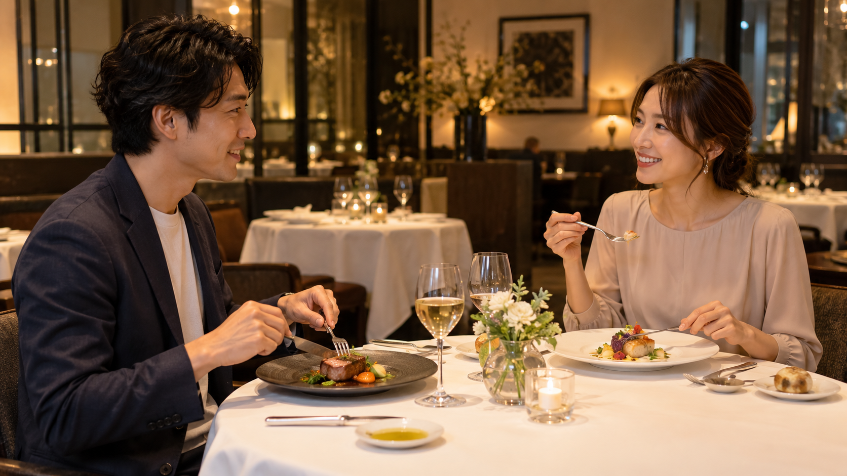 フランス料理店での夫婦