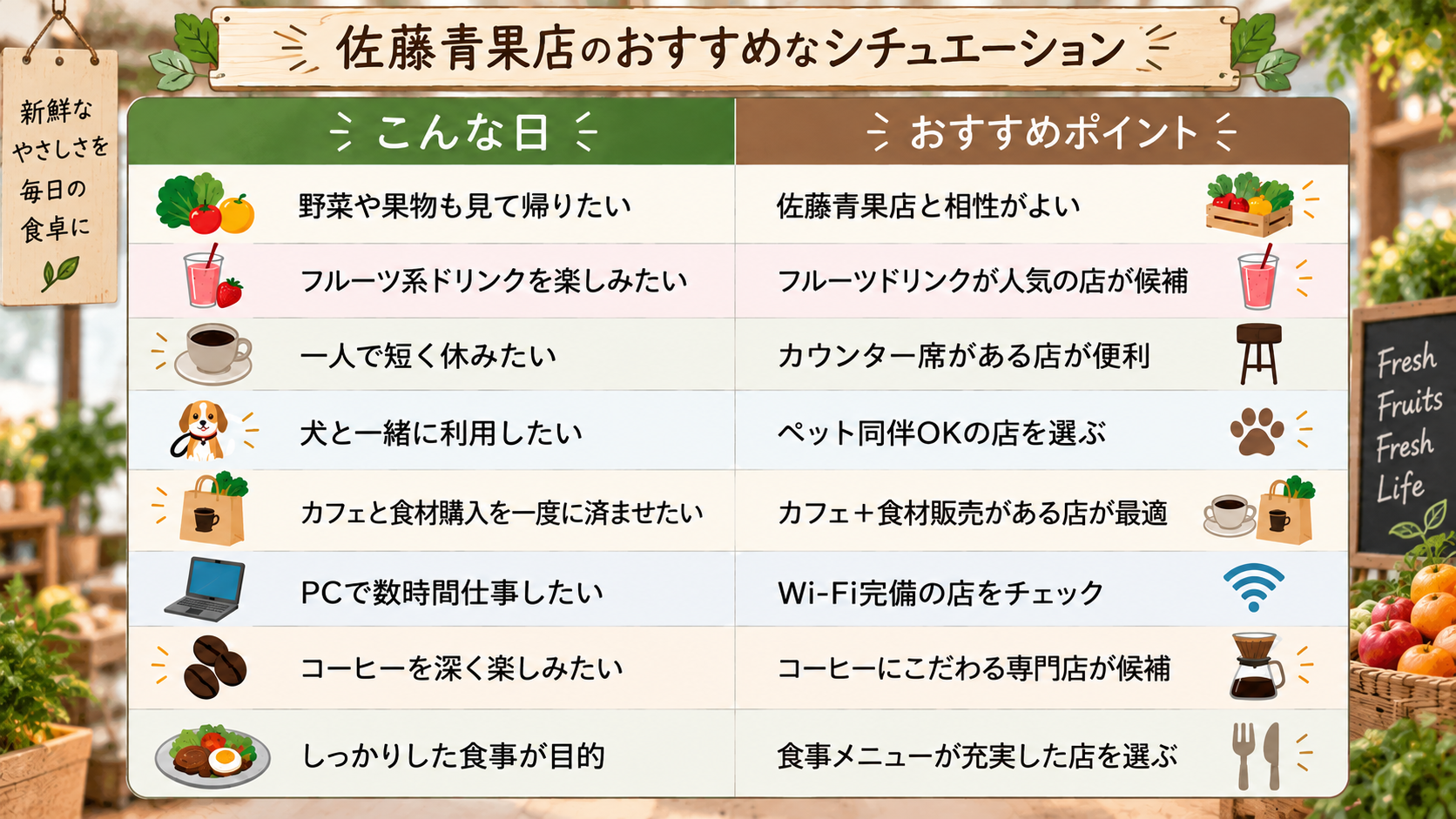 佐藤青果店おすすめシチュエーション