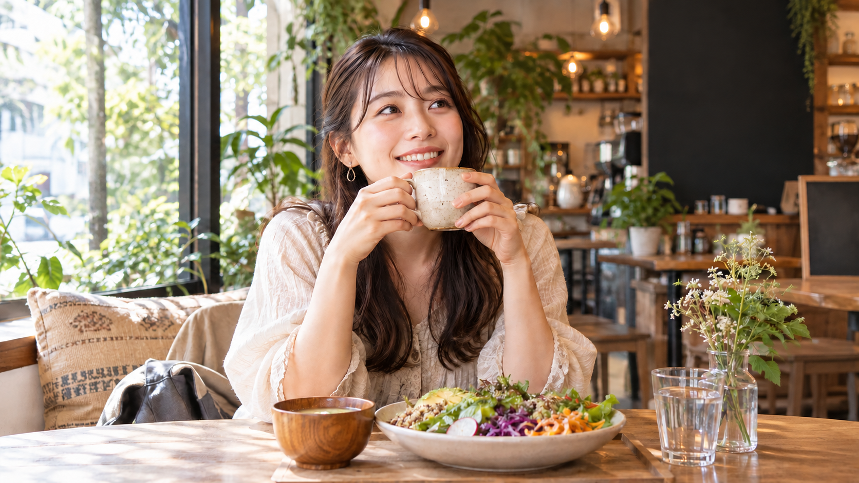 緑に包まれた癒やしのカフェ時間