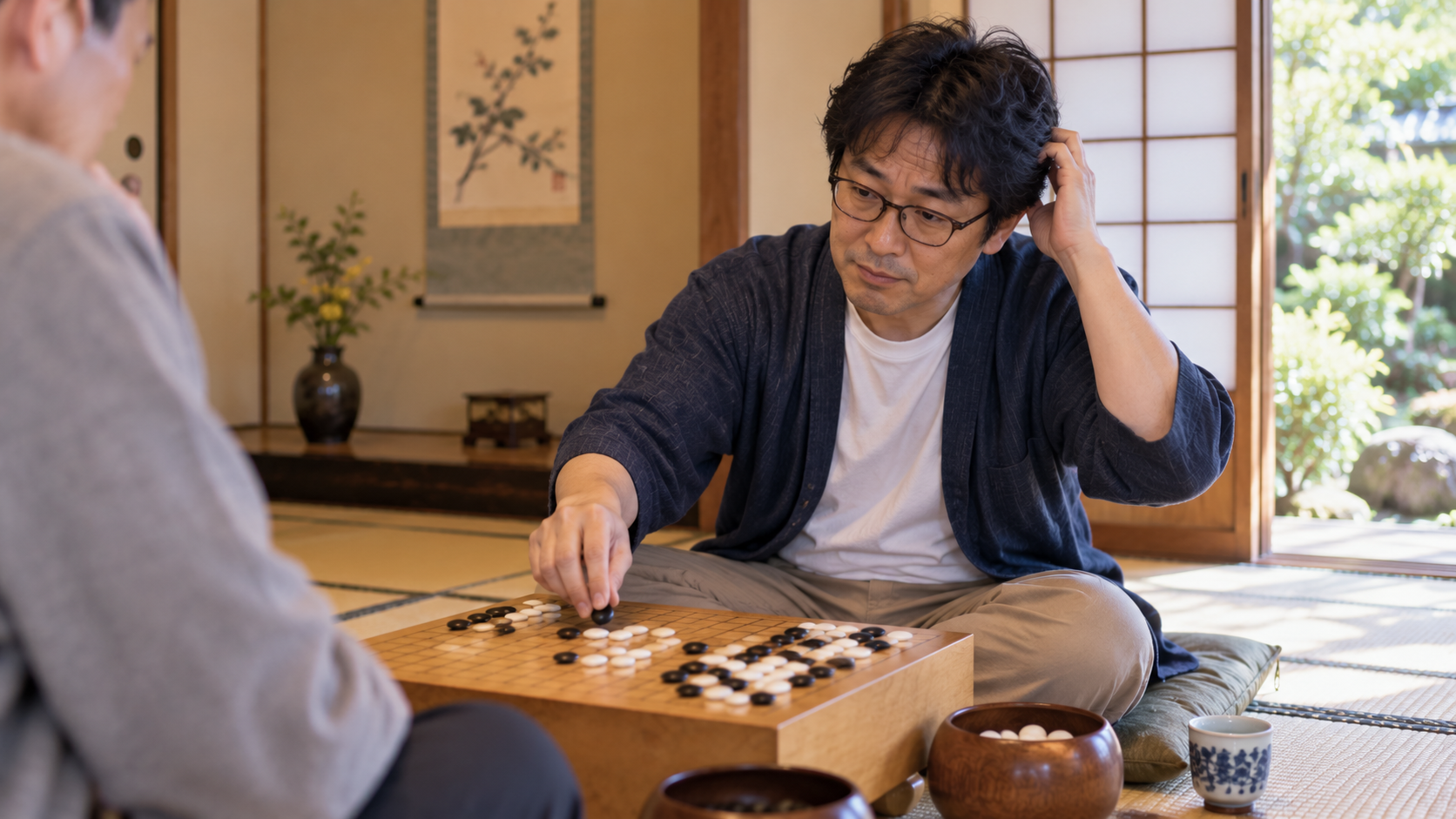 囲碁を打つ40代男性