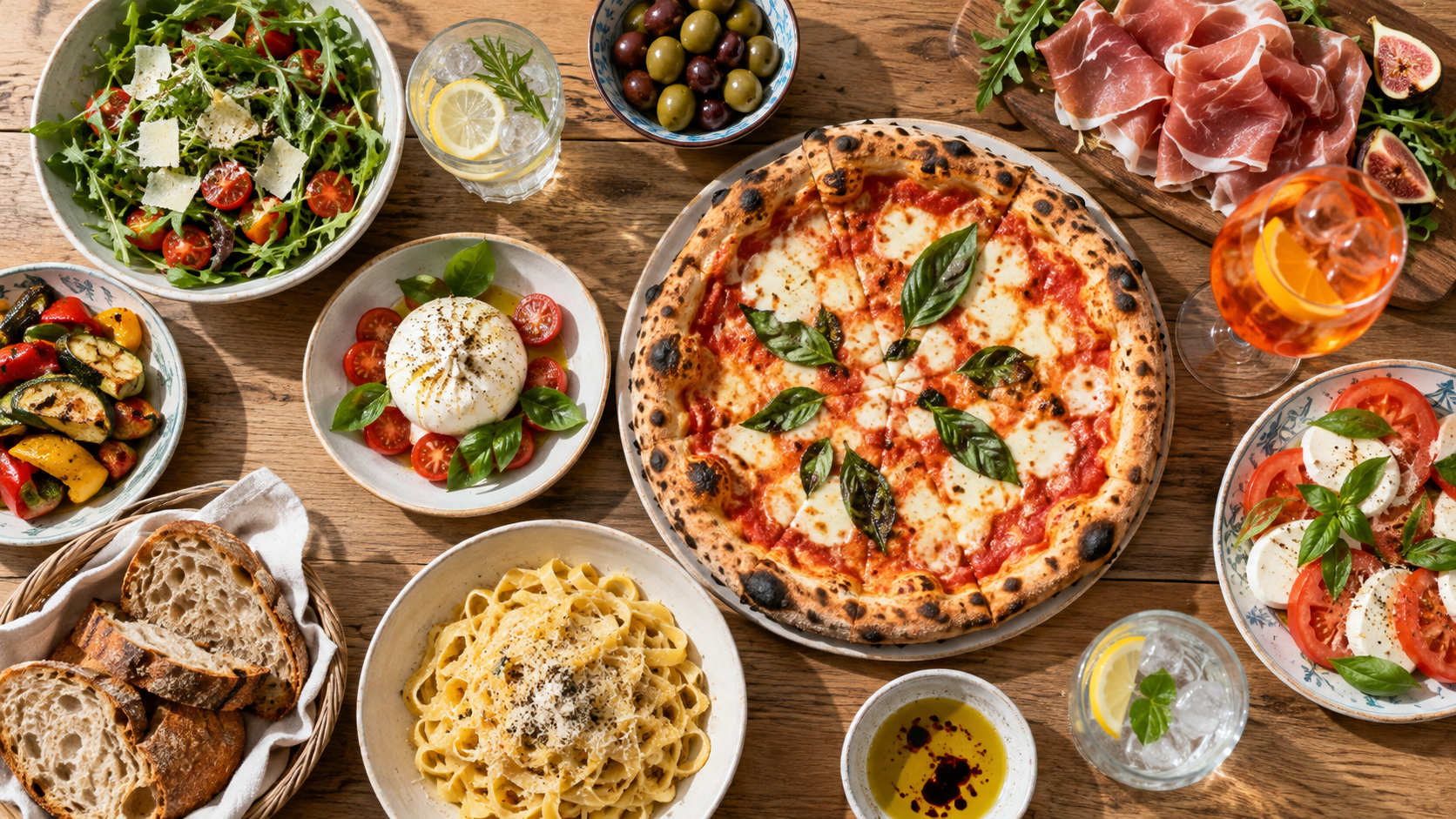 テーブルに並んだイタリアン料理